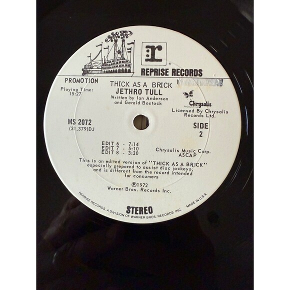 Jethro Tull Thick As A Brick LP 1972 White Label DJ Promo MS 2072 VG Newspaper - Picture 15 of 16